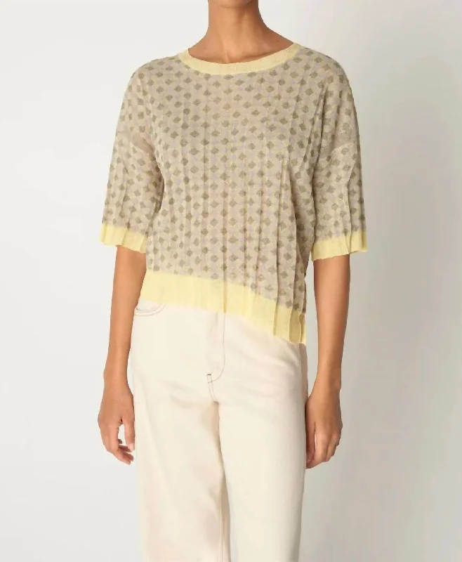 Victorine Sweater In Yellow Jacquard Embroidered Appliqued Beaded