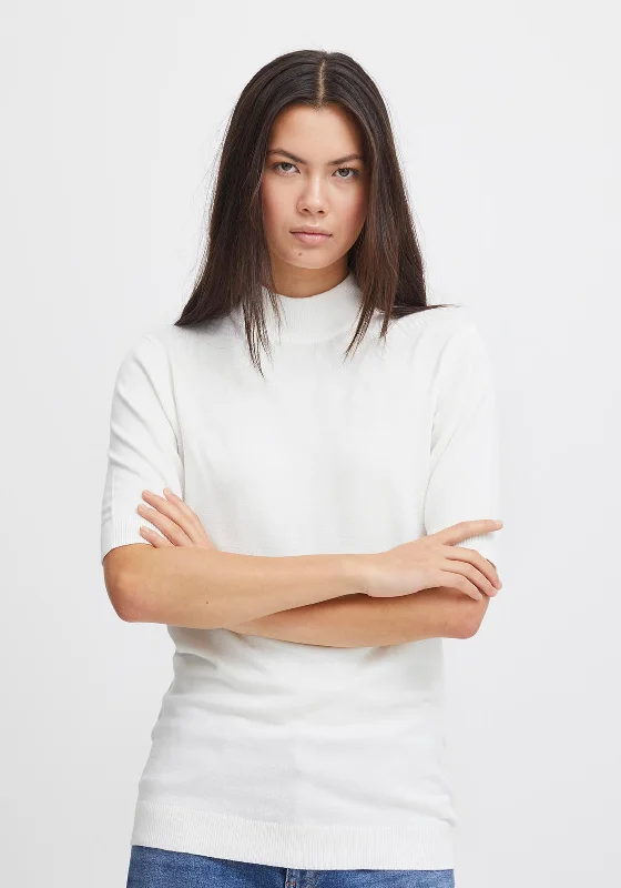 Ichi Mafa Short Sleeve Sweater, Cloud Dancer Denim Fabric Leather Fabric Suede Fabric