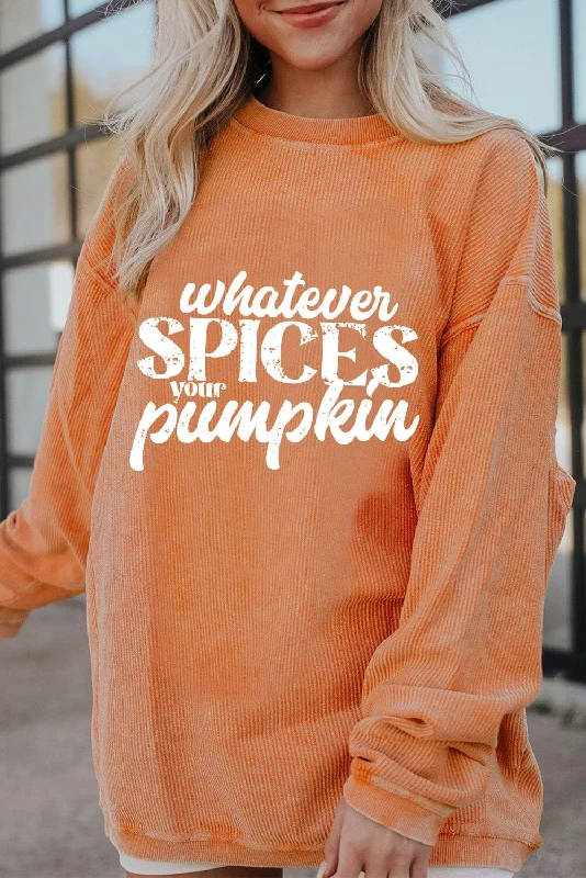 Whatever Spices Your Pumpkin Women's Graphic Long Sleeve Oversize Sweatshirt Cotton Hoodie Fleece Lining Warmth Whatever Spices Your Pumpkin Women's Graphic Long Sleeve Oversize Sweatshirt Cotton Hoodie Fleece Lining Warmth