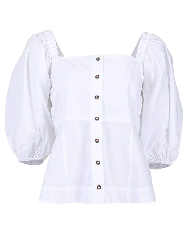 White Poplin Corset Blouse Embroidered Floral Blouse