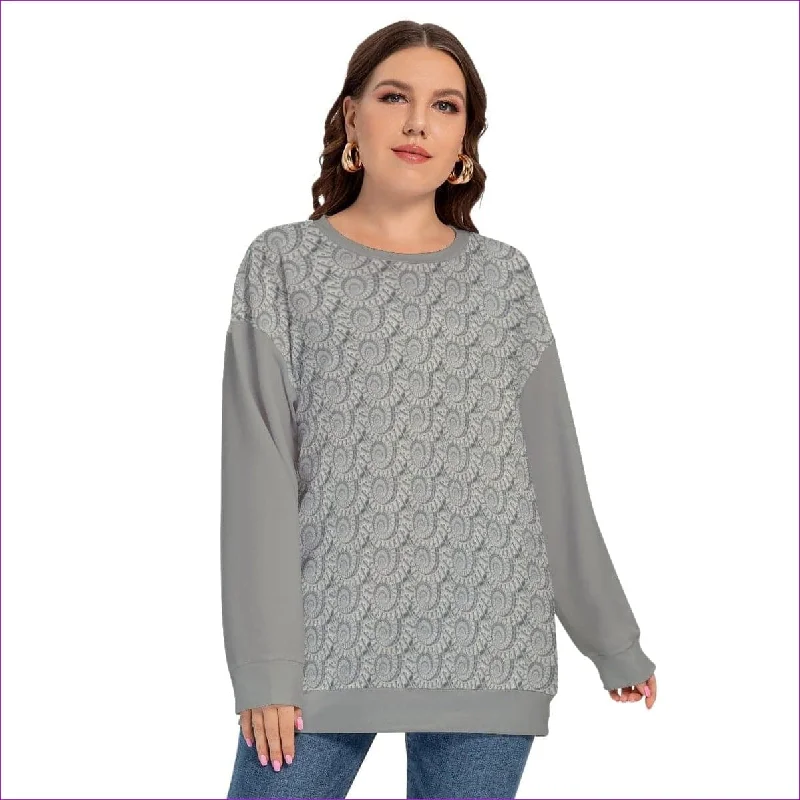 Cash Women’s O-neck Drop-shoulder Sweatshirt Voluptuous (+) Plus Size Hoodie with Stripes Bold Sporty