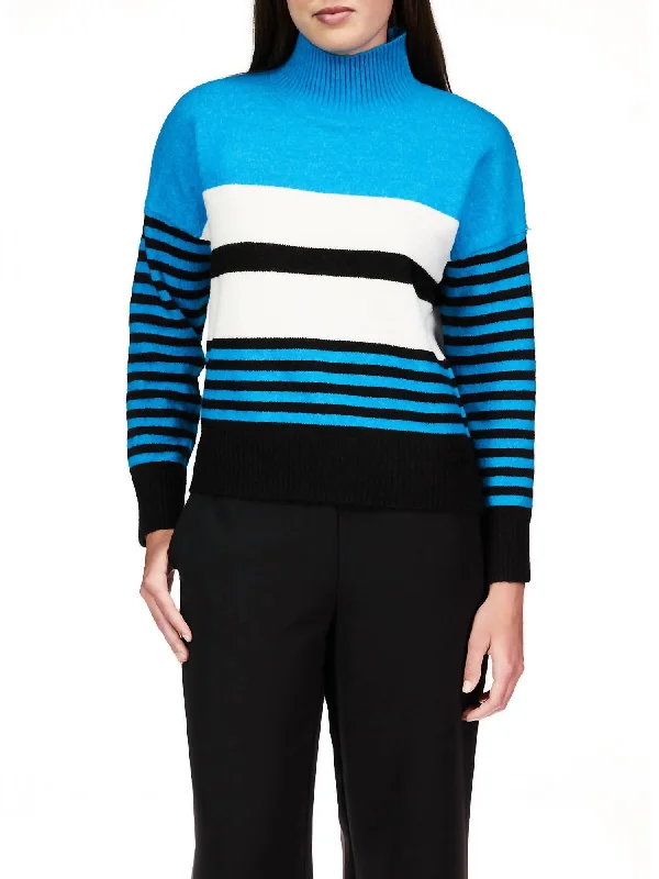Cruise Sweater In Blue Moon Stripe Sequined Glittery Shiny