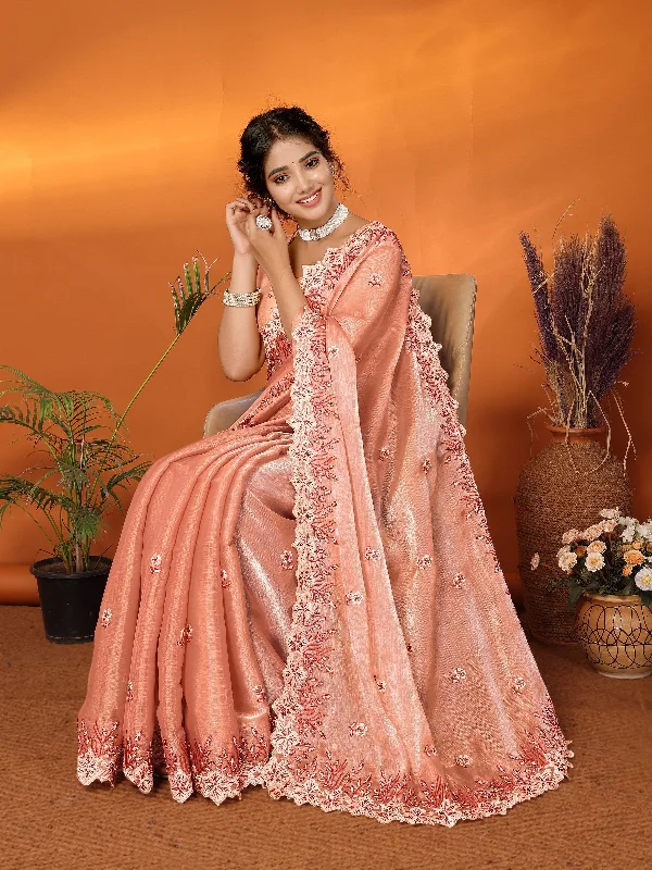 Women Party Wear Embroidery Worked Organza Blend Silk Saree with Un Stitched Blouse Soft Satin Blouse