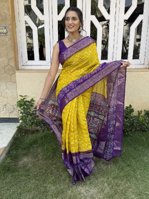 Women Party Wear Bandhej Print Pure Candy Cotton Silk Saree with Un Stitched Blouse Office-Ready Blouse