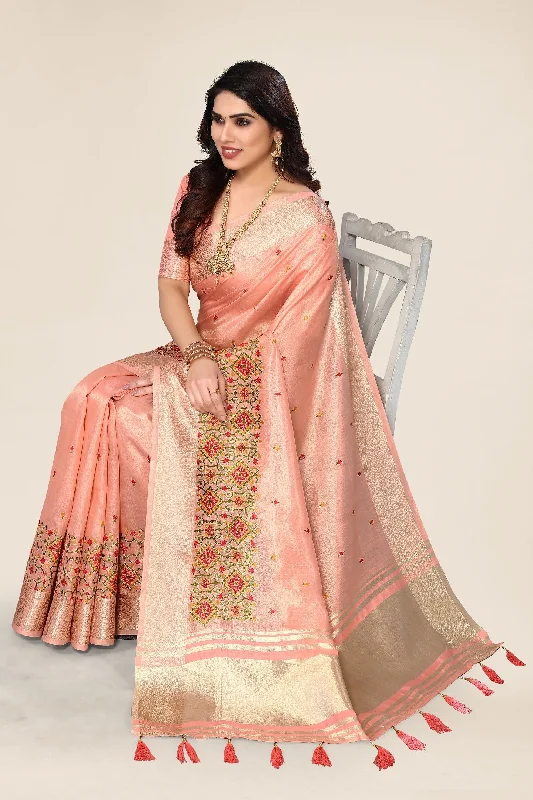 Women Party Wear Embroidery Worked Cotton Saree with Un Stitched Blouse Silky Tunic Blouse Women Party Wear Embroidery Worked Cotton Saree with Un Stitched Blouse Silky Tunic Blouse