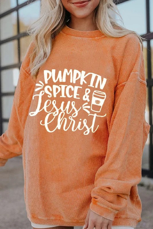 Pumpkin Spice & Jesus Christ Women's Long Sleeve Oversize Sweatshirt Hoodie with Logo Branding Identity