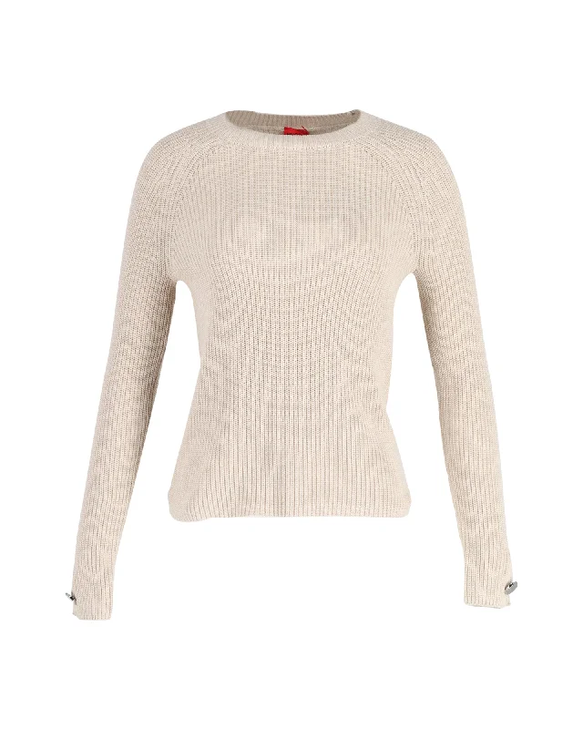 Hugo Boss Knitted Crewneck Sweater in Beige Cotton Mesh Blend Leather Blend Suede Blend Hugo Boss Knitted Crewneck Sweater in Beige Cotton Mesh Blend Leather Blend Suede Blend