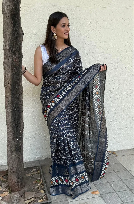 Women Party Wear Bandhej Print Pure Candy Cotton Silk Saree with Un Stitched Blouse Wrap Front Blouse