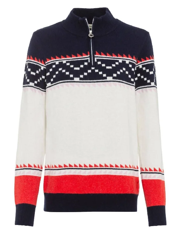 Women's Norwegian Pitch Troyer Sweater In White Fitted Loose Oversized