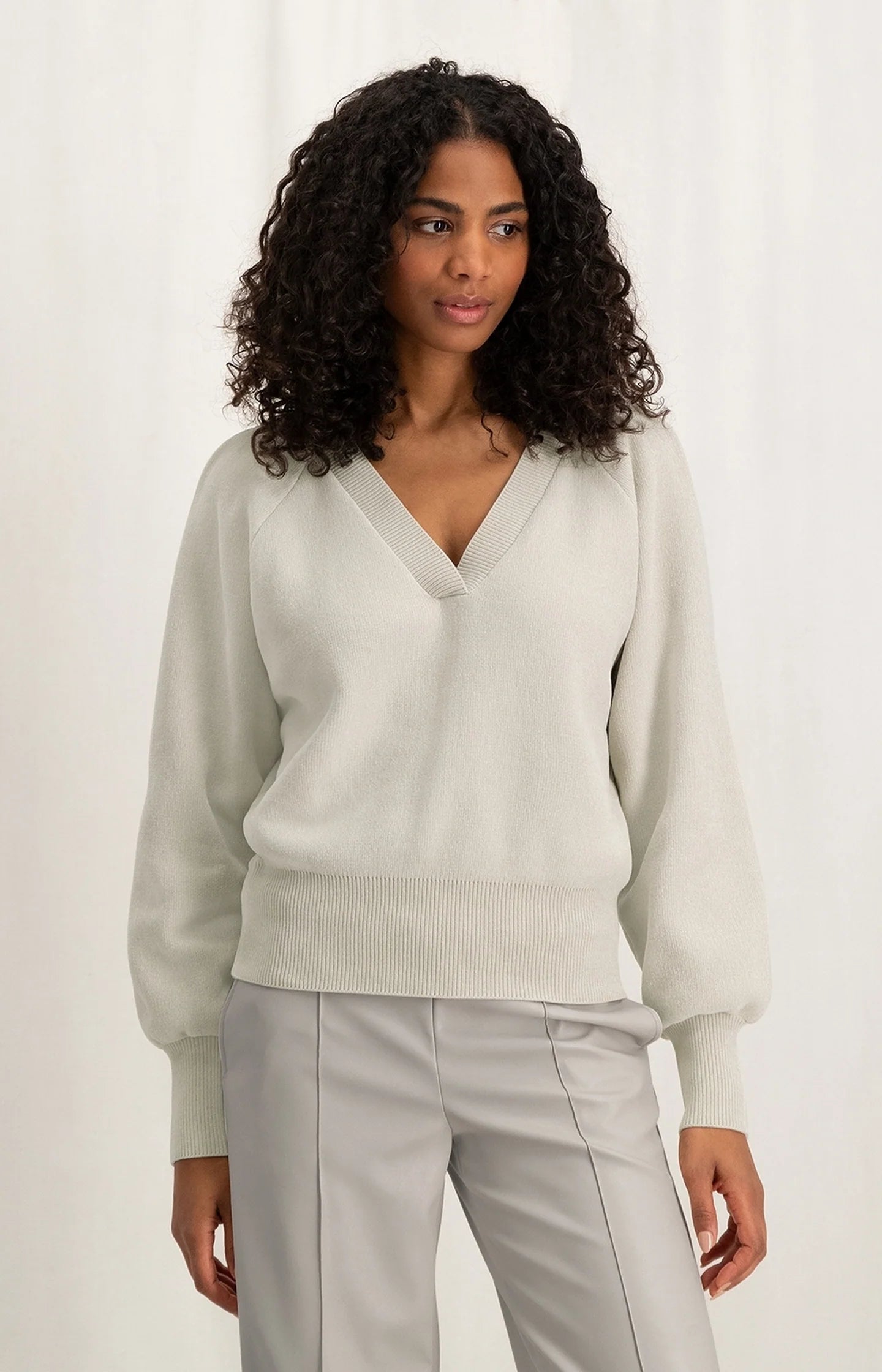 YAYA Balloon Sleeve Chenille Sweater, Silver Lining Beige Wool Sweater Cotton Sweater Cashmere Sweater