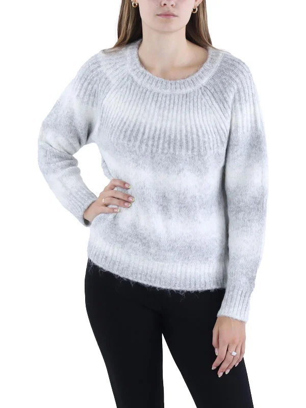 Womens Striped Pullover Crewneck Sweater Stretchy Elastic Breathable