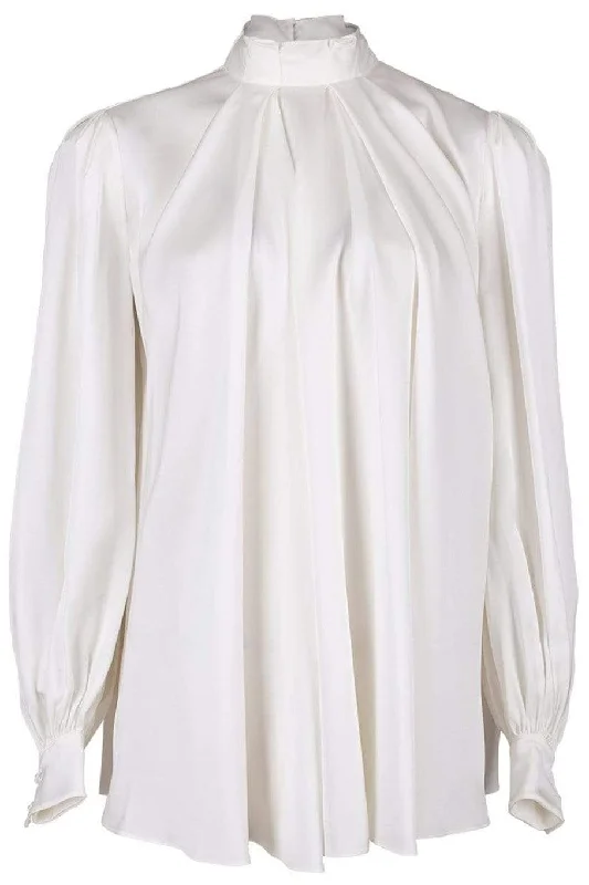 Ivory Silk High Neck Blouse Embroidered Cotton Blouse