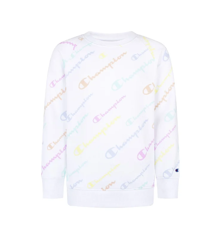 Champion Big Girls Script Crew Sweatshirt Hoodie with Puffed Sleeves Voluminous Trendy