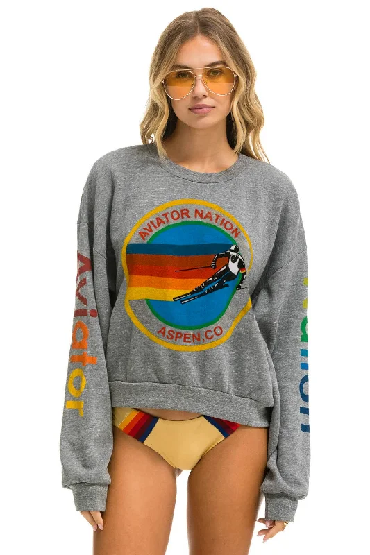 AVIATOR NATION ASPEN RELAXED CREW SWEATSHIRT - HEATHER GREY Cotton Hoodie Fleece Lining Warmth