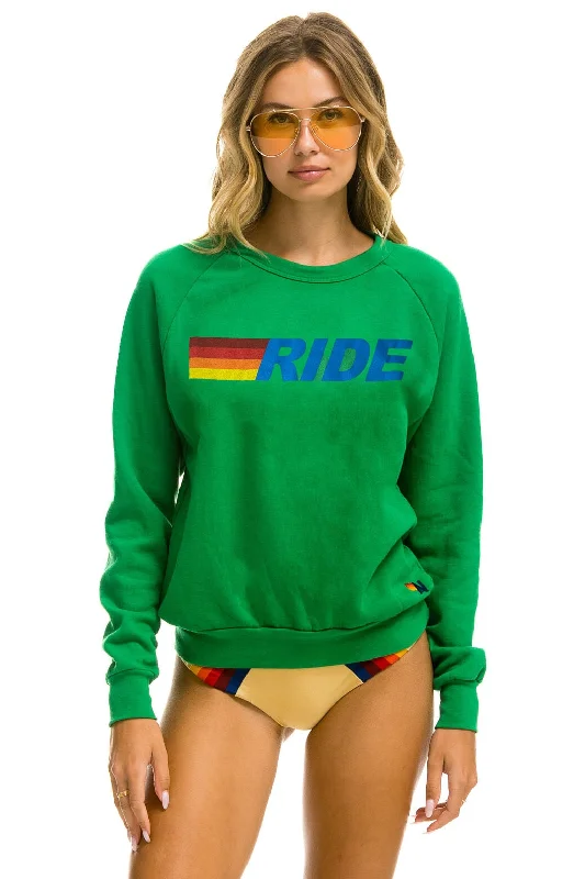 RIDE LOGO CREW SWEATSHIRT - KELLY GREEN Hoodie with Cuffed Sleeves Snug Secure