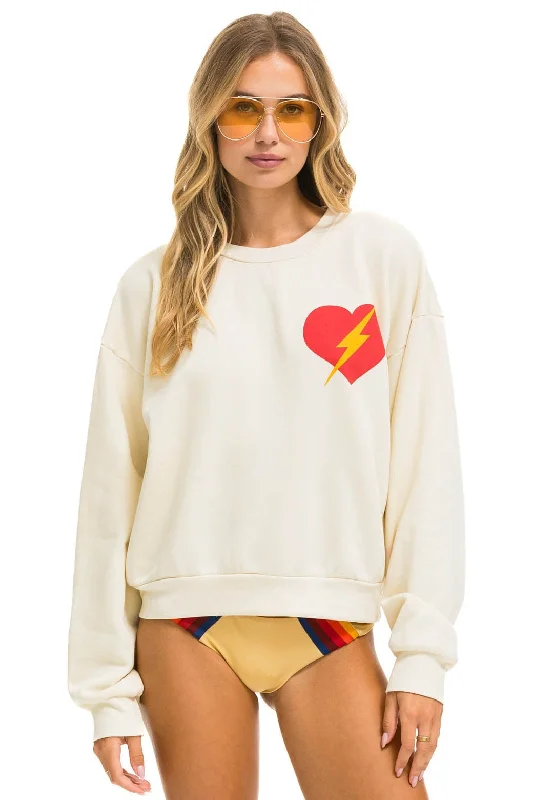 BOLT HEART RELAXED CREW SWEATSHIRT - VINTAGE WHITE Hoodie with Hem Elastic Stretchable Comfortable