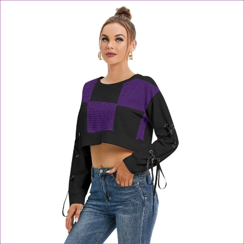 Tartan 2 Women's Cropped Sweatshirt With Strap up Sleeves Hoodie Jacket Zipper Layering