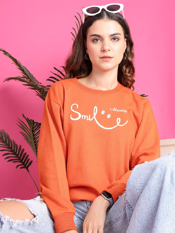 VimaL Jonney Regular Fit Orange Printed Sweatshirt For Women Hooded Sweatshirt Casual Wear Street Style VimaL Jonney Regular Fit Orange Printed Sweatshirt For Women Hooded Sweatshirt Casual Wear Street Style