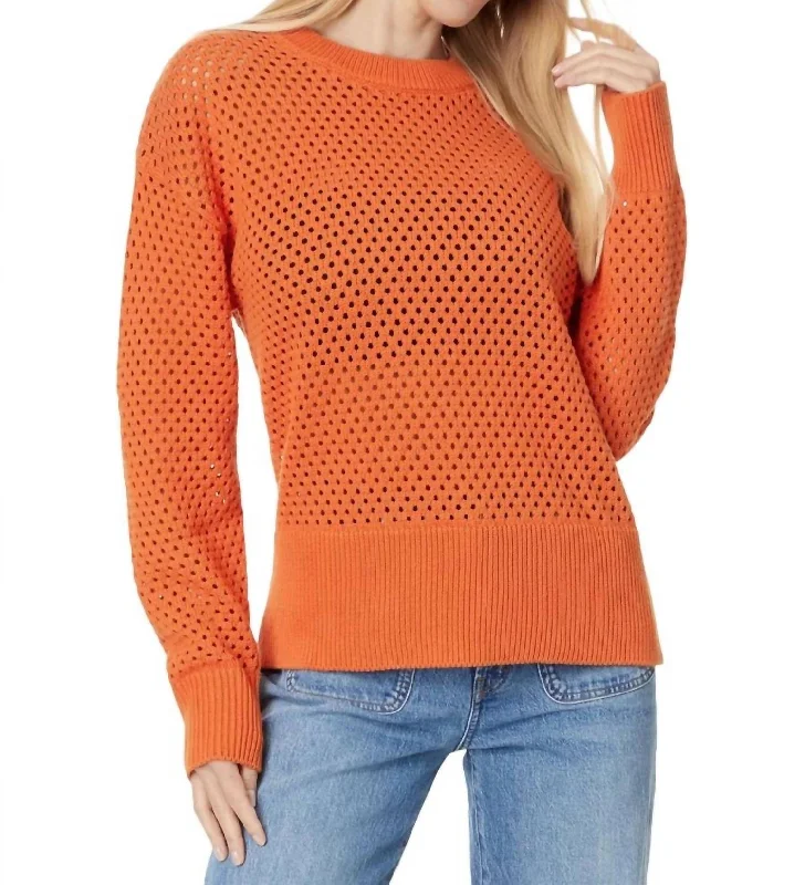 Hester Knit Crew Sweater In Jaffa Orange Notch Collar Peter Pan Collar Cowl Neck