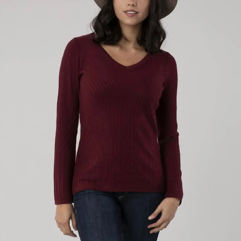 Coco V-Neck Sweater In Damson Open Front Closed Front Wrap Front