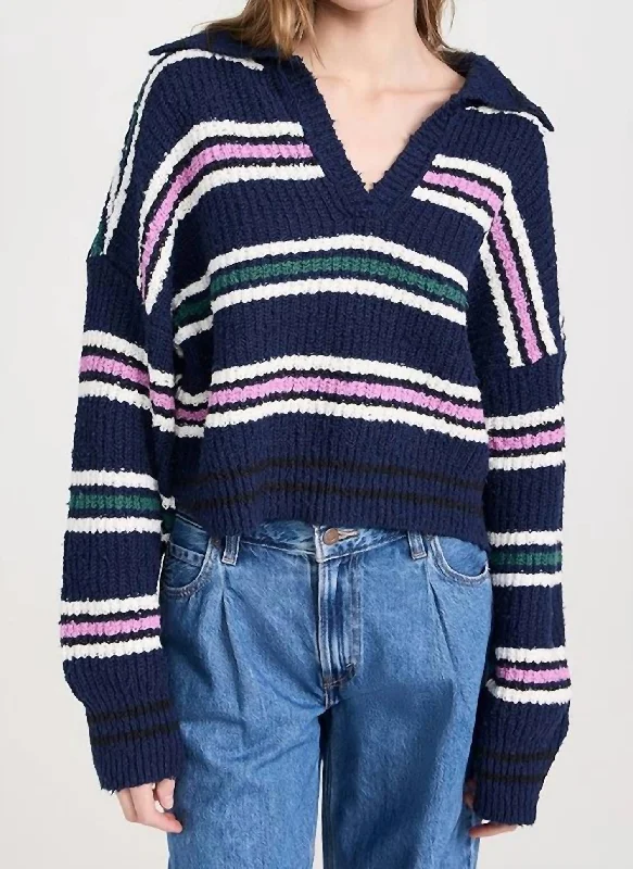 Kennedy Pullover Sweater In Midnight Sail Silk Blend Satin Velvet