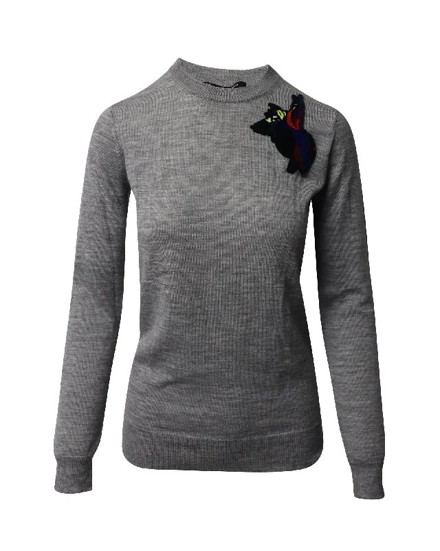 Proenza Schouler Patch Sweater in Grey Wool Welt Pockets Slit Pockets Flap Pockets