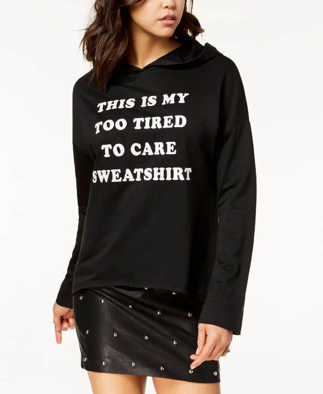 Pretty Rebellious Juniors Too Tired Glitter Graphic Hoodie Hoodie with Hem Raw Edge Edgy Unfinished Pretty Rebellious Juniors Too Tired Glitter Graphic Hoodie Hoodie with Hem Raw Edge Edgy Unfinished