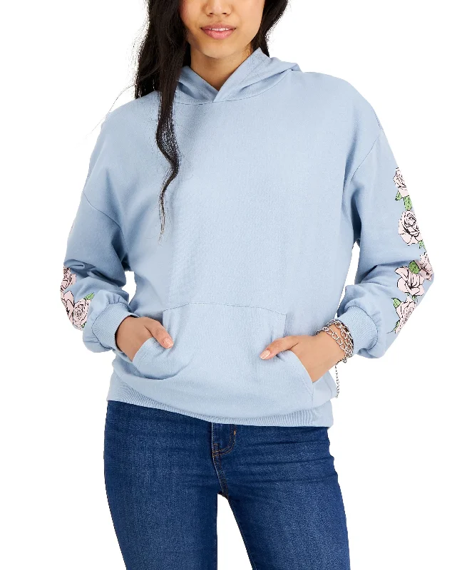 Juniors' Rose-Graphic Pocket Hoodie Hoodie with Full-Zip Functional Layering