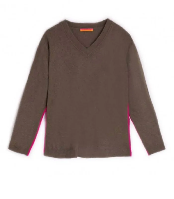 Simone Sweater In Kaki Pink/ Orange Star Mesh Blend Leather Blend Suede Blend