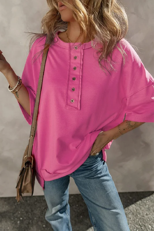Half Snap Dropped Shoulder Sweatshirt Hoodie with Hem Lace Feminine Delicate