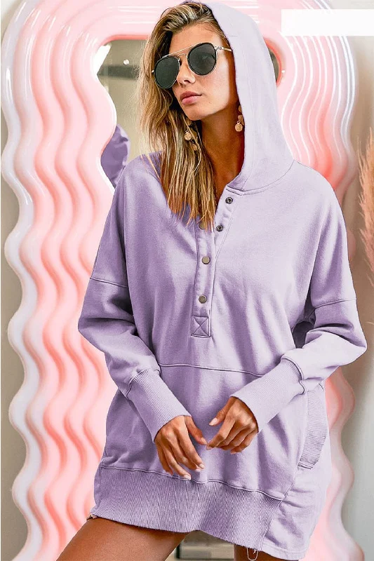 BiBi Half Snap Dropped Shoulder Hoodie Hoodie with High-Low Hem Asymmetrical Trendy