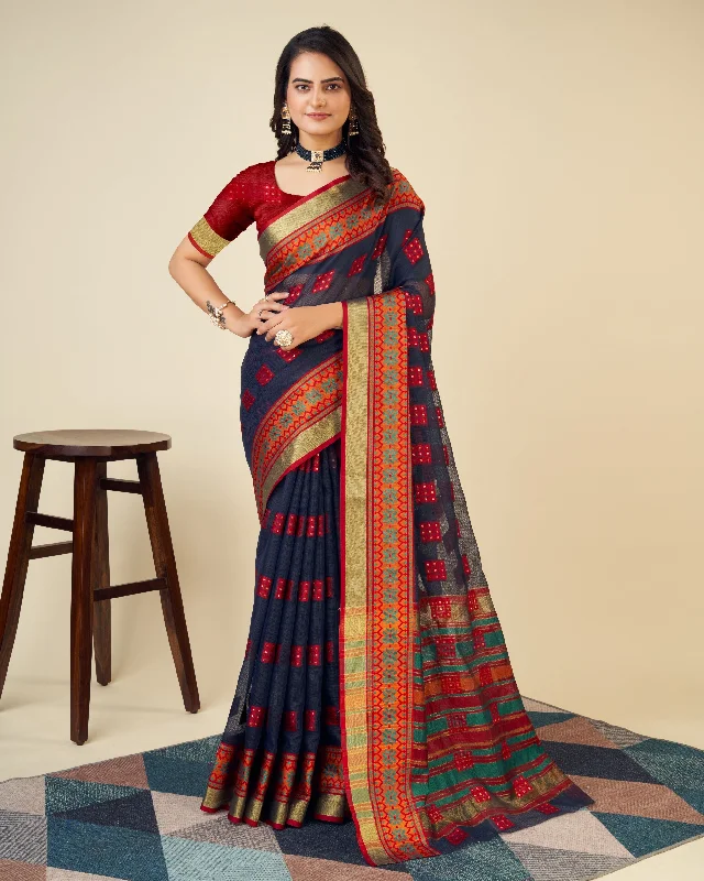 Women Blue Kota Doriya Soft Silk Weaving Work Saree With Un-Stiched Blouse Oversized Silk Blouse Women Blue Kota Doriya Soft Silk Weaving Work Saree With Un-Stiched Blouse Oversized Silk Blouse