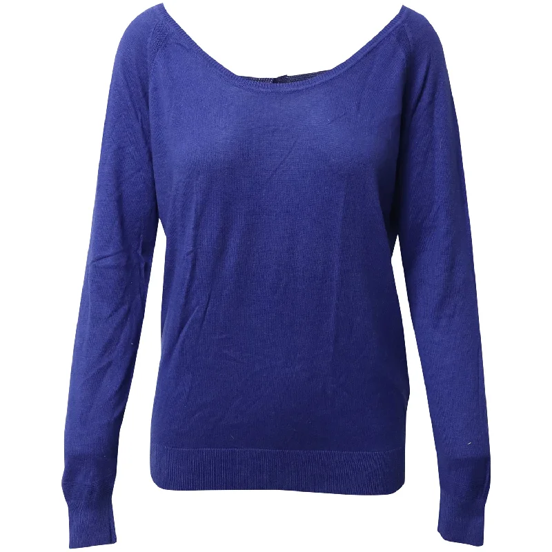 Sandro Paris Open Back Sweater with Bows in Blue Cotton Elegant Classic Vintage