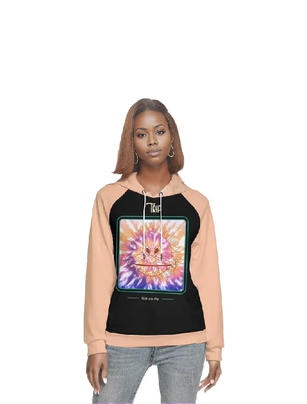 Trip w/Me Not on Me Women's Hoodie With Raglan Sleeve Hoodie with Hem Patch Decorative Personalized Trip w/Me Not on Me Women's Hoodie With Raglan Sleeve Hoodie with Hem Patch Decorative Personalized