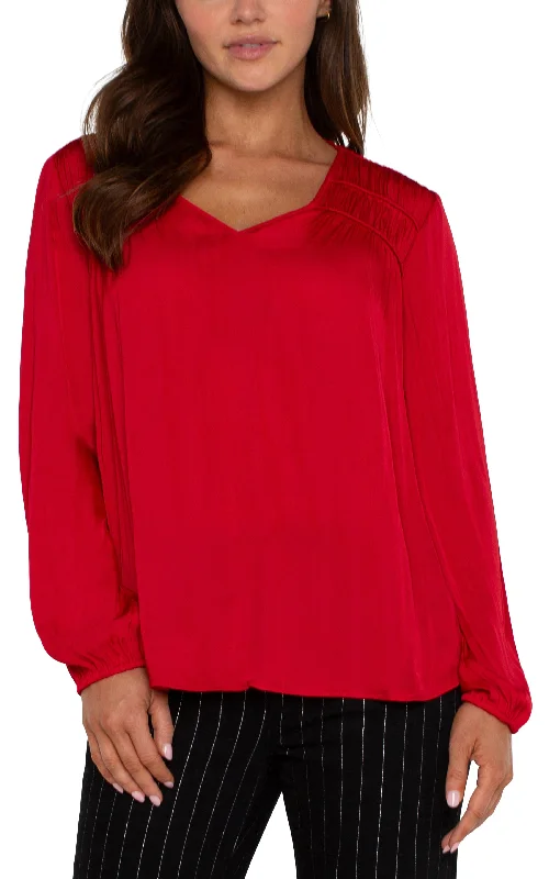 LONG SLEEVE V-NECK WOVEN BLOUSE Classic Striped Blouse