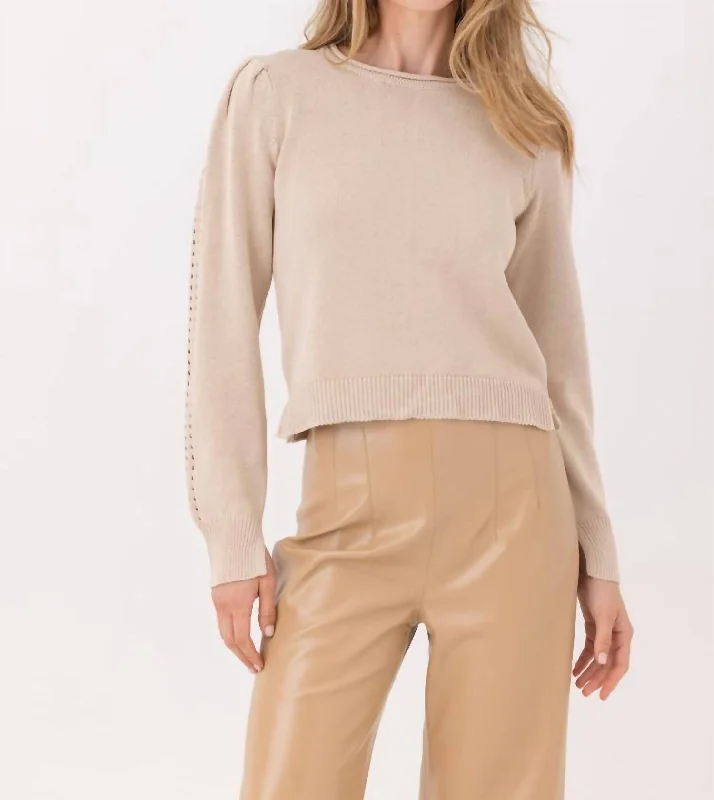 Crystal Sweater In Tan Satin Fabric Silk Fabric Chiffon Fabric