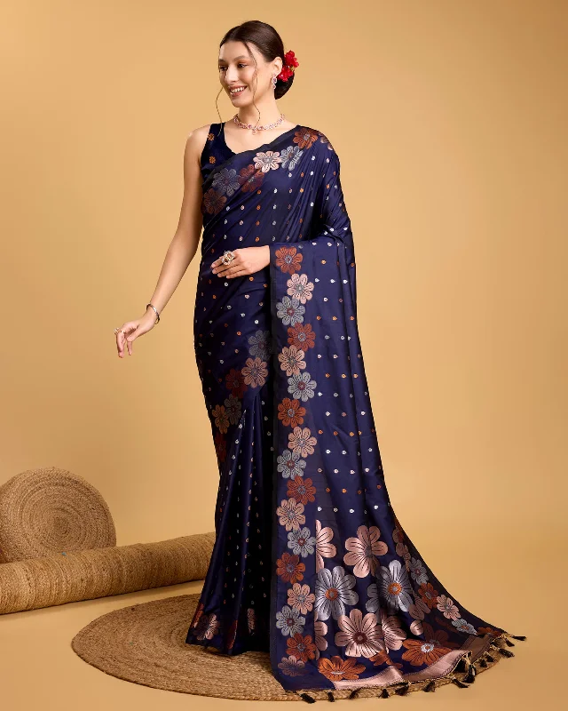 Women Blue Pure Jacquard Weaving Work Saree With Un-Stiched Blouse Subtle Shimmer Blouse Women Blue Pure Jacquard Weaving Work Saree With Un-Stiched Blouse Subtle Shimmer Blouse