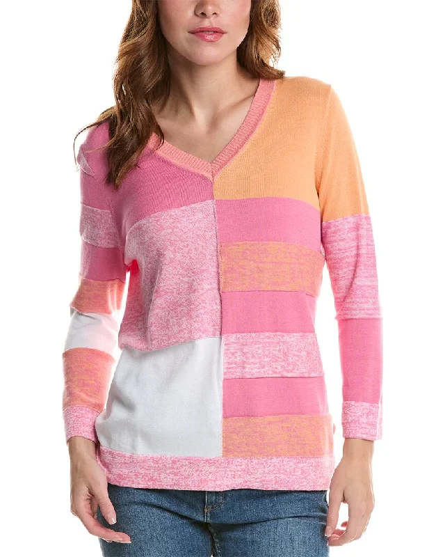 Edinburgh Knitwear Marled Colorblocked Sweater Mesh Sweater Canvas Denim
