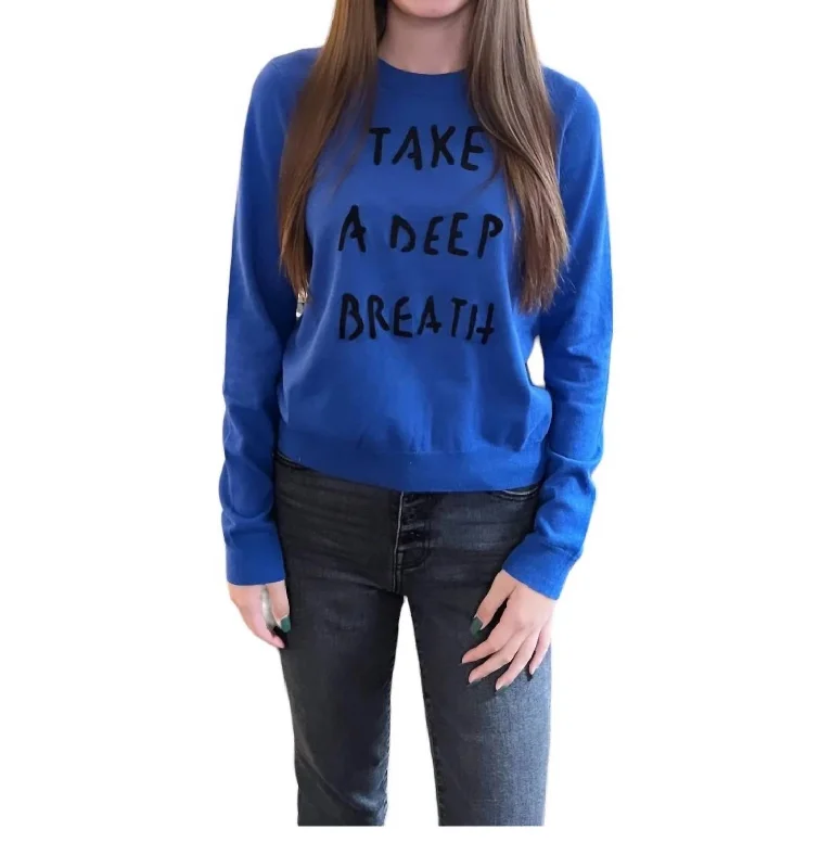Take A Deep Breath Sweater In Blue High Neck Crew Neck V-Neck