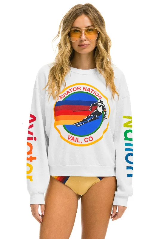 AVIATOR NATION VAIL RELAXED CREW SWEATSHIRT - WHITE Hoodie with Relaxed Fit Easy Casual