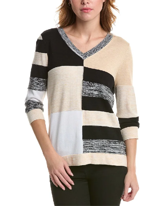 Edinburgh Knitwear Marled Colorblocked Sweater Turtle Neck Boat Neck Asymmetrical Neck