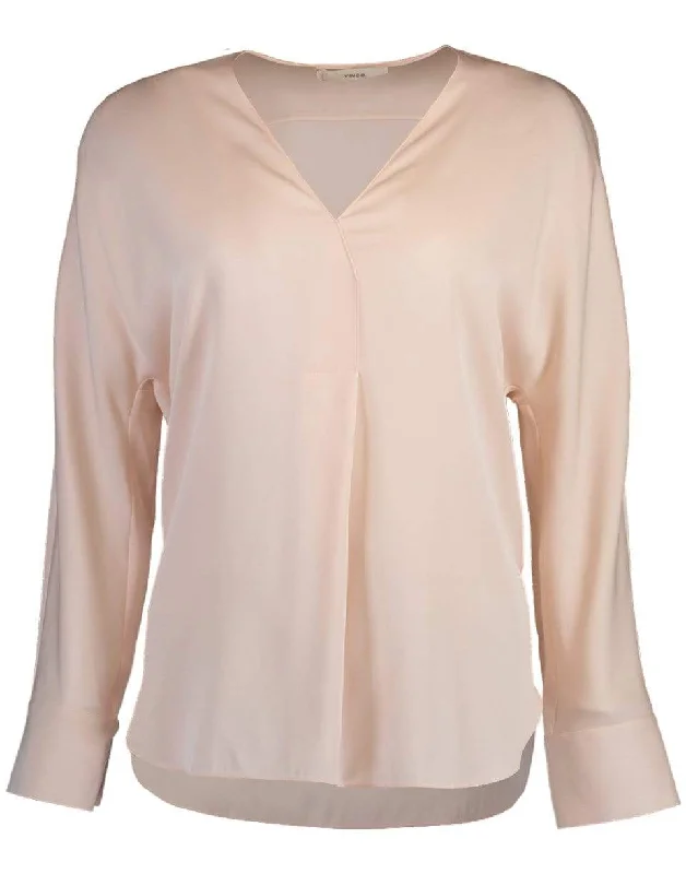V-Neck Popover Blouse Ruffled Neck Blouse