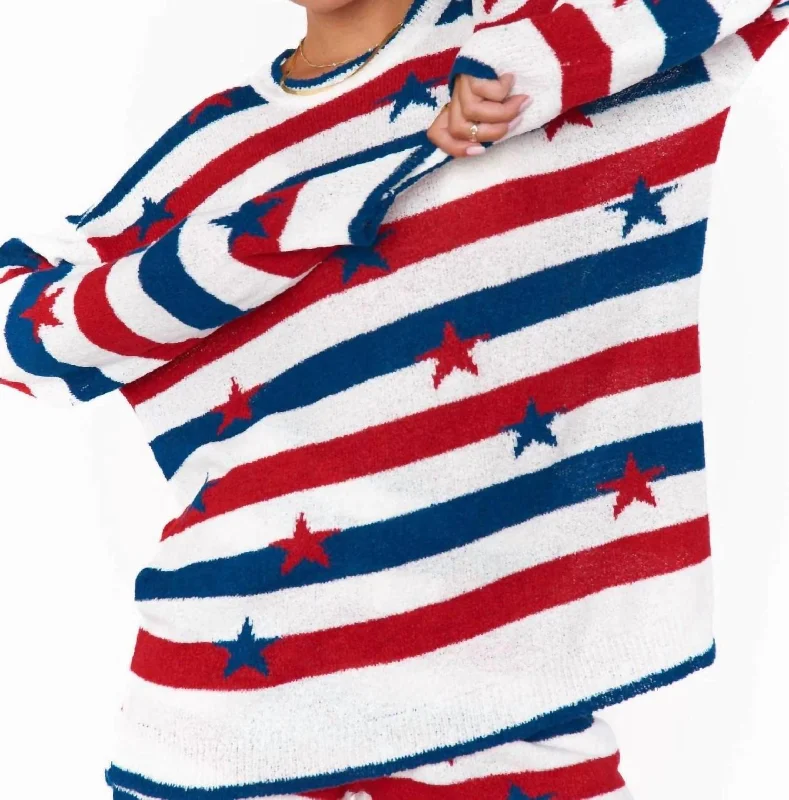 Go To Sweater In Star Spangled Stripe Knit Striped Floral Plaid