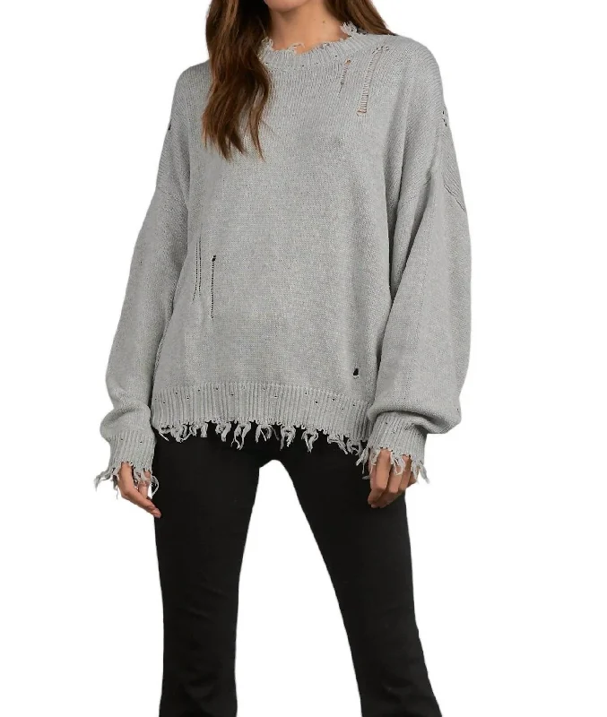 F22 Distressed Crewneck Sweater In Grey Rayon Fabric Velvet Fabric Corduroy Fabric