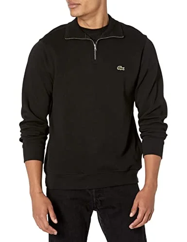 Men's Solid Quarter-Zip Interlock Ribbed Sweatshirt Hoodie with Ribbed Neckline Snug Warm