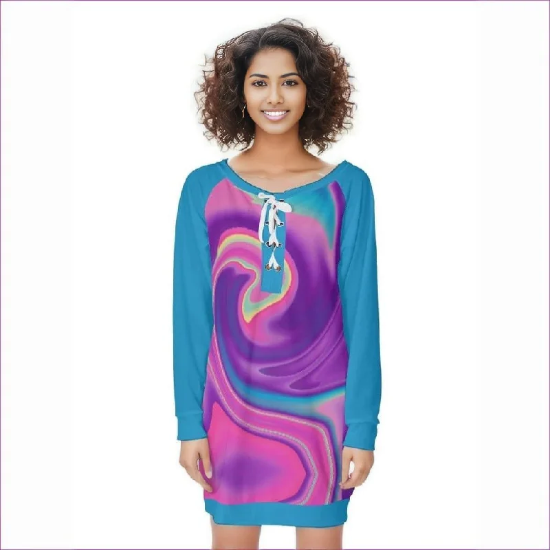 Tie-Dye Lady's Lace-Up Sweatshirt Hoodie with Thumb Holes Functional Cozy