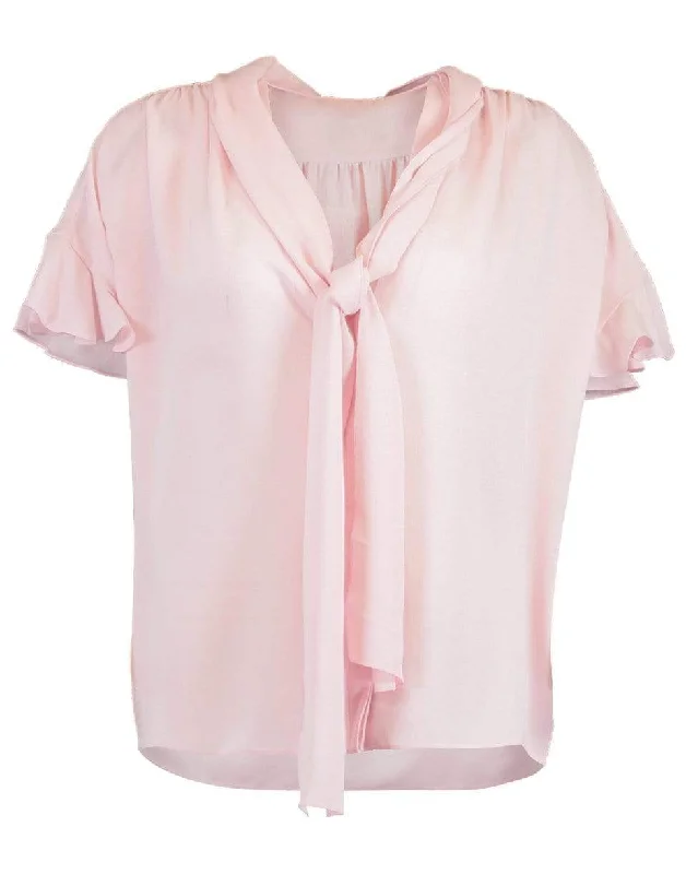 Rose Short Sleeve Tie Front Blouse Peter Pan Blouse