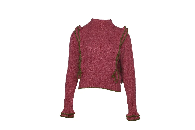 Philosophy Di Lorenzo Serafini Ruffle Cable-Knit Sweater in Pink Wool Wool Sweater Cotton Sweater Cashmere Sweater