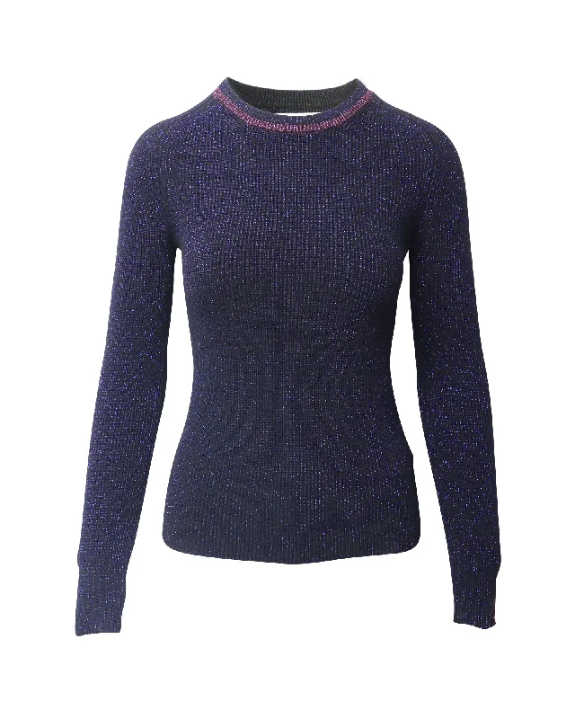 Ba&Sh Sparkling Sweater in Midnight Blue Polyester Toggled Drawstring Belted