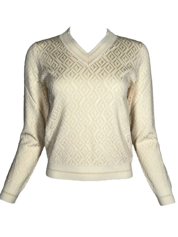 Women Diamond Pattern Sweater In Latte Bright Pastel Dark